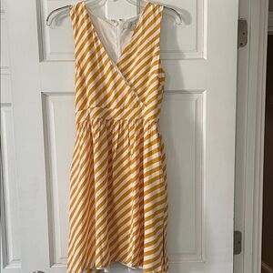 LOFT Yellow and White Striped V-Neck Sundress
